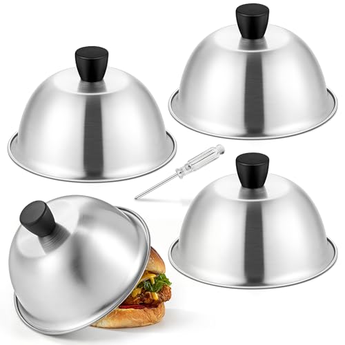 Homikit Burgerglocke 4 Stück Burger Glock aus Edelstahl Grillglocke Set mit Hitzebeständig Silikongriff 13 5x8cm Klein Burgercover Schmelzglocke für Teppanyaki Grill & Küche Spülmaschinenfest