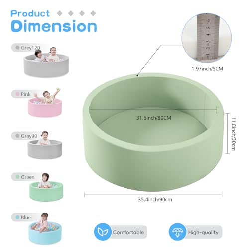 Image of SHJADE Foam Ball Pit, 35.4 inchx 11.8 inch Ball Pits for Toddlers-Green | Soft Memory Sponge Round Playpen Ball Pool for Kids, Ideal Gift for Babies, Indoor and Outdoor Game, Balls not Included