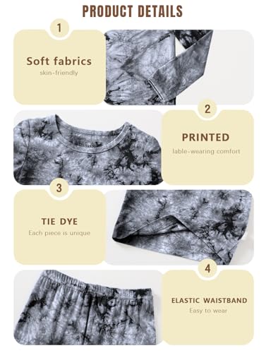 Jimonda Kids Toddler Soft Rayon From Bamboo Pajamas Long Sleeve Boys Girls Sleepwear Outdoor 4pcs Set Tops&Pants Casual Tie Dye Pjs(Navy&Grey,3T) - Thumbnail 6