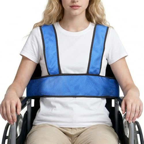 Wheelchair Seat Belt,Restraints Straps for Patient, Elderly & Disabled,Wheelchair Harness Restraint for Adults to Prevent Tilting or Falling(Vest Style Double-Layer Breathable mesh, Navy Blue)