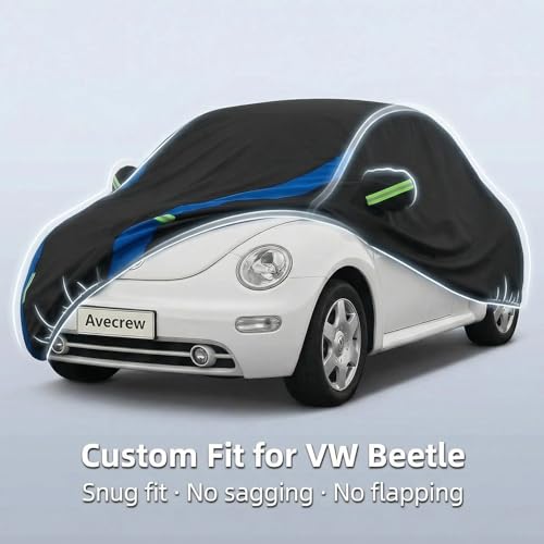 Image of Avecrew Car Cover Custom Fit for VW Beetle, Waterproof All Weather Full Exterior Cover Rain Snow Protection Cover with Side Door Zipper Design