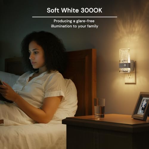 Image of L LOHAS LED Motion Sensor Night Light, Night Light Plug Into Wall 2 Pack | Silver Nightlight, Motion Activated and Dusk to Dawn Sensor, 0-100LM Dimmable, Warm White Nightlights for Bathroom, Hallway