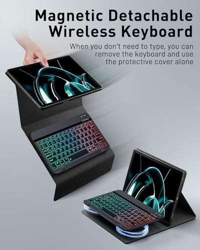 Image of SAMTUNK Case Keyboard for Google Pixel Tablet 11 inch 2023 /2024 Cover - 7 Color Rainbow Change Backlit Detachable Keyboard with Mouse - Black