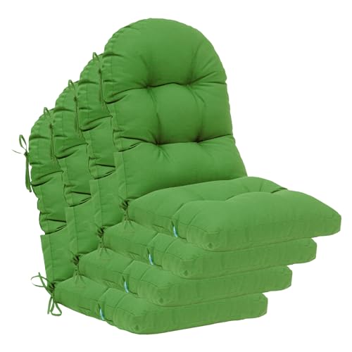 Image of QILLOWAY Outdoor High Back Chair Cushion for Adirondack, All Weather Rocking Chair Cushions Thick Padded Replacement for Patio Furniture Set of 4,Green