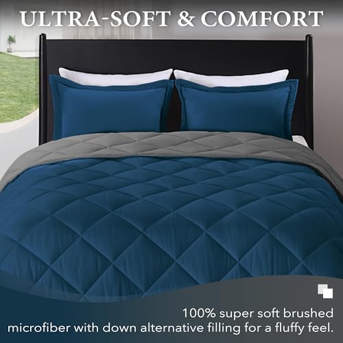 Image of downluxe California King Comforter Set - Ocean and Grey Cal King Comforter Set, Soft Bedding Sets for All Seasons - 3 Pieces - 1 Comforter (104 inchx96 inch) and 2 Pillow Shams(20 inchx36 inch)