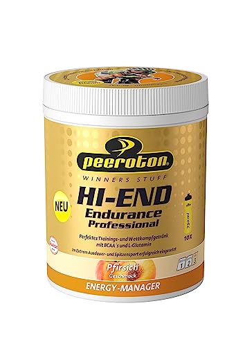 Peeroton Hi End Endurance Professional Pfirsich - Isotonisches Getränkepulver - hochwertig abgestimmte Kohlenhydrat Mischung mit BCAAs und Glutamin, Optimales Natrium-Kalium Verhältnis - 600 g