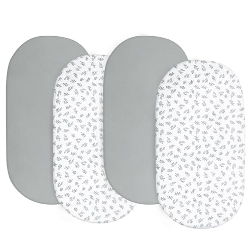 Image of Baby Bassinet Sheets 4 Pack Fit for Chicco LullaGo, Dream On Me Karley/Lacy, Graco Sense2Snooze and Delta Children Baby Bassinet, Ultra Soft & Skin-Friendly, Grey