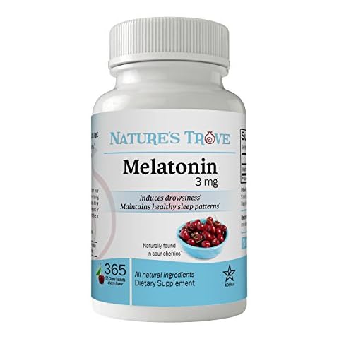 Melatonin 3mg Chewable, 365 Chewable Melatonin Cherry Flavor Tablets, by Nature’s Trove Cover