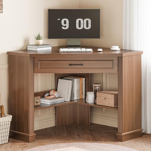 SEDETA Corner Desk for Small Space, Corner Computer Desk, Small Computer Desk with Drawers and Storage Shelves for Home Office, Living Room, Bedroom,