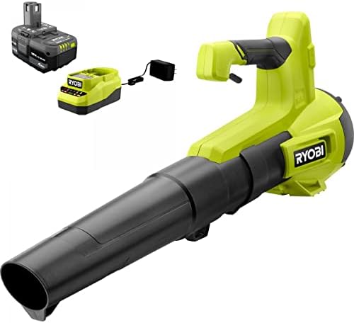 RYOBI ONE+ 18V 100 MPH 325 CFM Cordless Battery Variable Speed Jet Fan Leaf Blower with 4.0 Ah Battery and Charger, GREEN