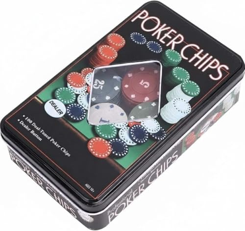Image of Go Hooked Professional Poker Casino Set with 100 Dual-Toned Gaming Tokens & Dealer Button | Metal Carry Case | Adult Card Games, Parties & Game Nights