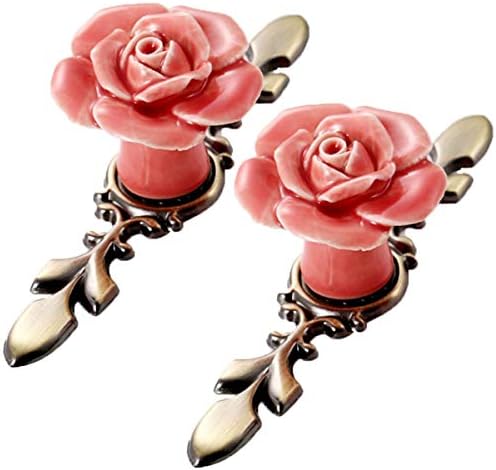 Ceramic Rose Cabinet Knobs with Bronze Backplates, Vintage Kitchen Flower Drawer Pull Handles for Nursery Dresser Cupboard Wardrobe Bathroom Cabinets with 2 Size Screws, 6 Pack (White New)
