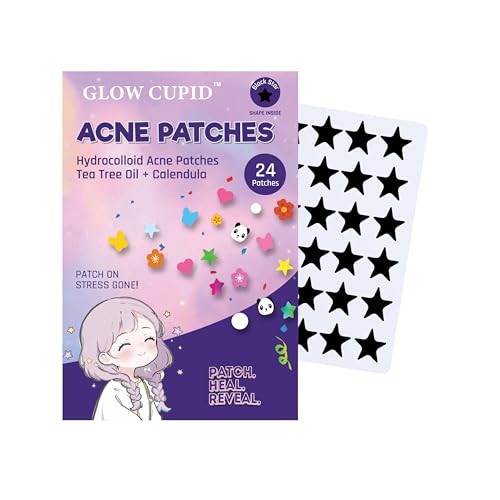 Image of Hydrocolloid Acne Pimple Patch with Tea Tree Oil & Calendula | Fast Healing | Absorbs Pus & Oil |Waterproof & Skin-Friendly Pimple Patches | Black Star Shape - 24 Patches.