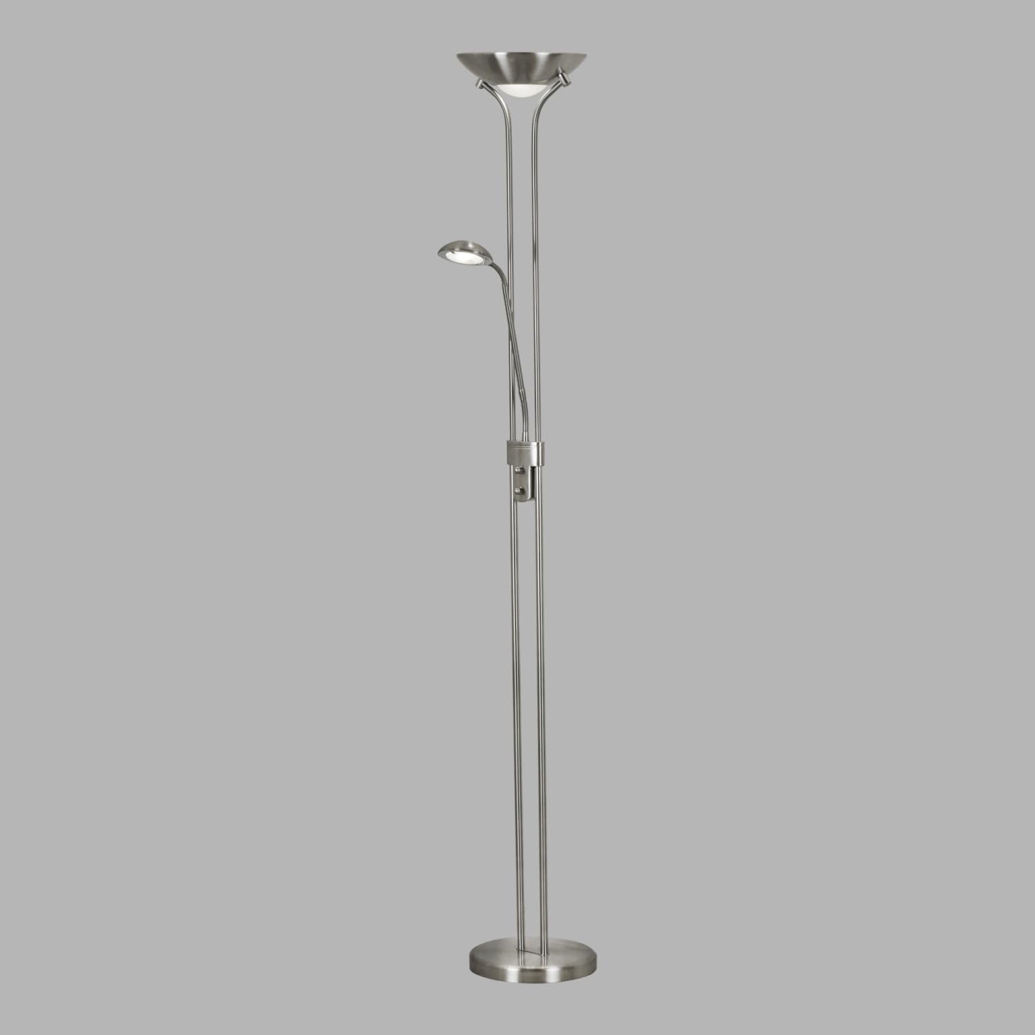 Licht-Erlebnisse LED Deckenfluter mit Leselampe dimmbar 180 cm in Silber satiniert Modern 3000 K 1887 lm warmweiß Stehlampe Wohnzimmer Sehleuchte