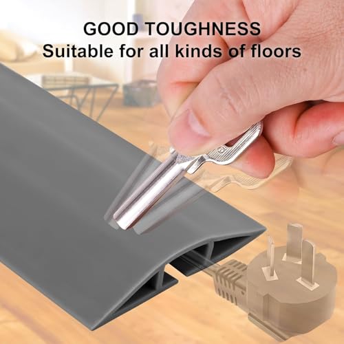 Image of 4Ft Floor Cord Cover Silicone Cable Protector Easy to Install Wire Organizer and Hider Ideal Extension Cord Cover for Home, Office, Garage (Gray)