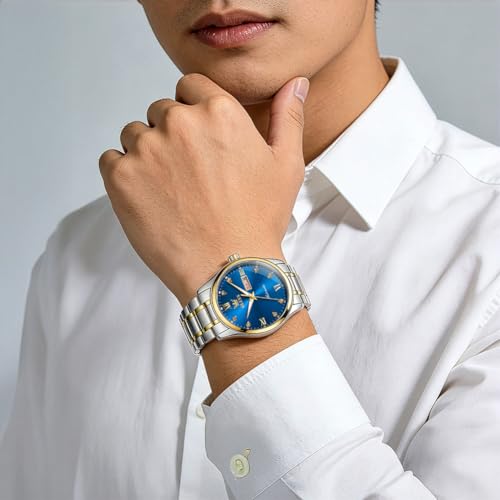 Image of OLEVS Automatic Watches for Men Self Winding Mechanical Classic Diamond Business Luxury Dress Stainless Steel Waterproof Calendar Mens Watch