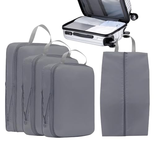 Compresión Packing Cubes, doble cremallera de viaje bolsas, impermeable almacenamiento bolsas, 4 piezas de ropa organizador, luz de viaje, ideal para llevar en camping, viaje de negocios, viaje