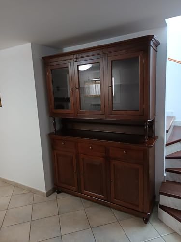 Miniatura 5 de Mar.C.A. Design, Alacena De Cocina, Mueble De Madera, Nogal - Comedor Y Salón Estilo Clásico - Vitrina 150x43x218h Para Varios Usos Con Cajones, Estantes Y Puertas - Made In Italy