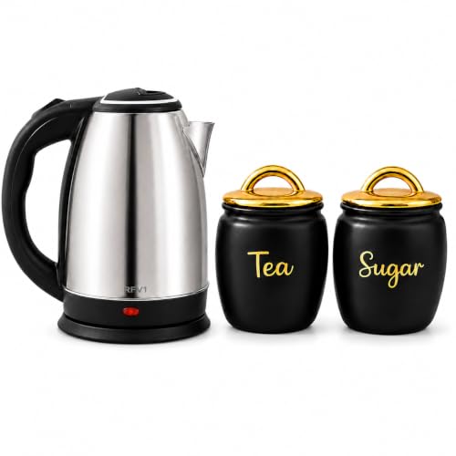 Image of Glass Tea Sugar Containers Jar Set of 2 with Airtight Wooden Lid | Premium Kitchen Storage Glass Jars & Containers Set | Food-Grade Safe | Home, Cafe, Gifting | 550ml, Multi