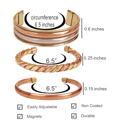 Image of Touchstone copper bracelets | gift for men women |adjustable 100% pure solid real magnetic jewelry | handmade bracelet set combo | rope braided tibetan bangles.