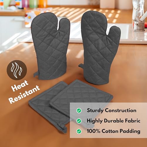 Native Fab Farmhouse Oven Mitts and Pot Holders Set of 4, Heat Resistant Non-Slip Machine Washable, 100% Cotton Kitchen Pot Holders Oven Mitts Sets Grey by Native Fab - Image 5