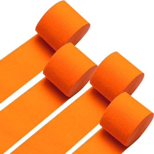 Image of patypire Orange Crepe Paper Streamers 4 Rolls 328ft, Pack of Party Streamers for Party Decorations, Crepe Paper for Birthday, Baby Shower, Wedding Party Decorations (1.8 Inch x 82 Ft /Roll)