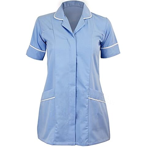 H M FASHION Womens Healthcare Tunic Round Collar Tunics Nurse Maid Dress -Size: 8 to26- (12, Sky Blue/White) Cover