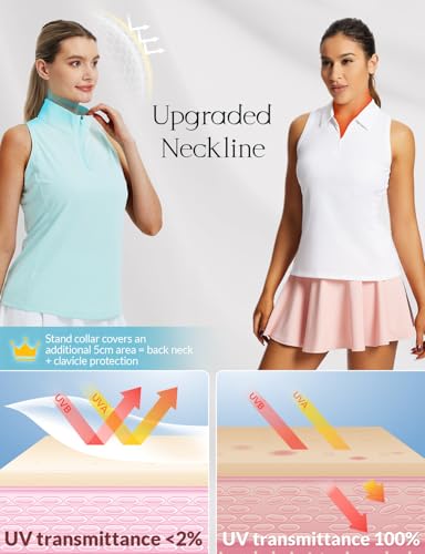 baleaf Women's Golf Shirts Tank Top with Quarter Zip Collar Polo Tennis Sleeveless Racerback Tanks Quick Dry UPF 50+3