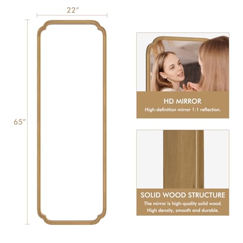 WallBeyond Full Length Mirror Wall Mounted 65"x22", Rustic Wooden Frame Floor Mirror, Large Full Body Mirror for Bedroom, Leaning or Hanging Against Wall (Natural Solid Wood) - Image 4
