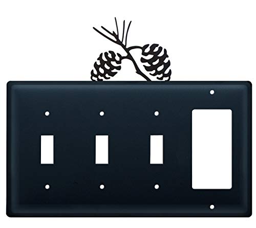 Village Wrought Iron ESSSG-89 8.25 pulgadas piña - interruptor triple y GFI individual, negro Cover