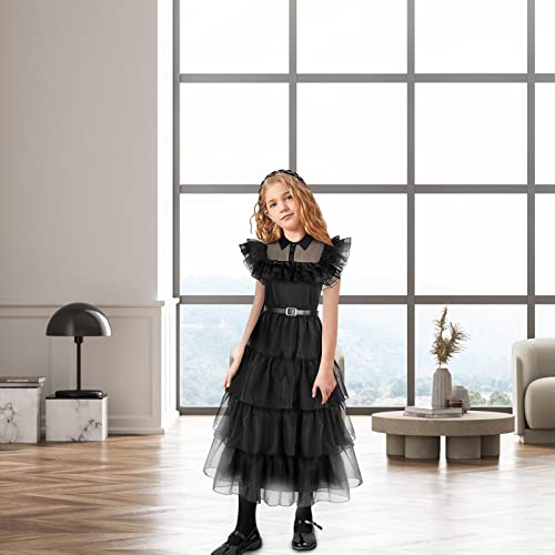 image for Pewell Wednesdays Addams Dress Kids,Cosplay Costume for Girls,Wedn?sda