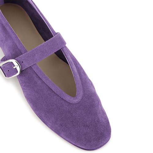 Women's Suede Mary Jane Flats with Silver Adjustable Buckle Strap, Round Toe Comfortable Dress Shoes for Daily & Office Wear4