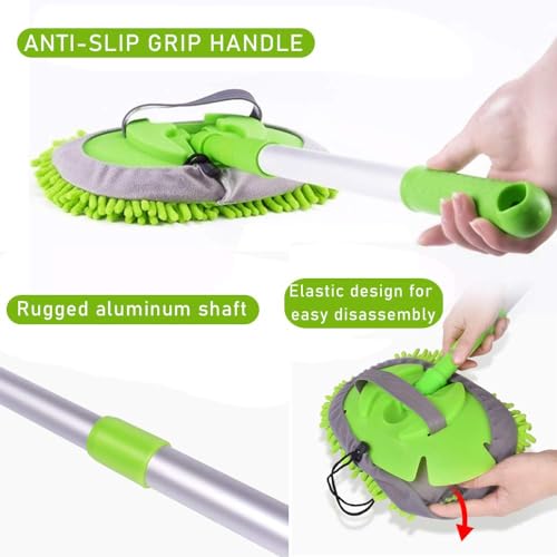 Image of 2 in 1 Microfiber Car Wash Brush Mop Mitt with 45 inch Aluminum Alloy Long Handle, Car Cleaning Kit Brush Duster, Free Cleaning Tool Dust Collector Supply for Washing Truck