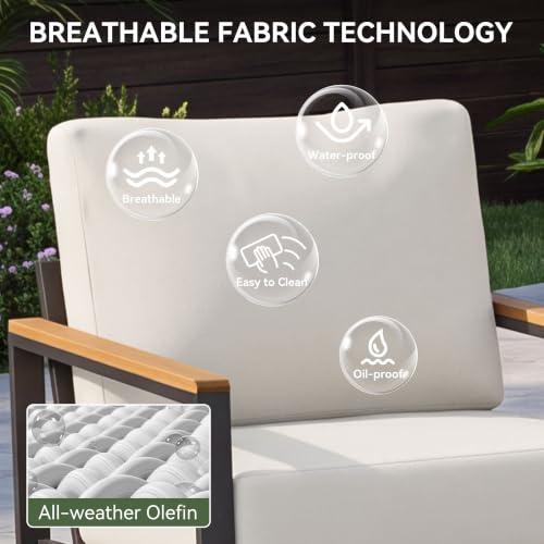 Image of Aoxun 4 Piece Metal Patio Furniture Set with Coffee Table Cream