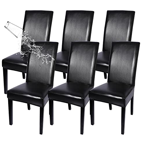 Image of SearchI Waterproof Dining Chair Covers Set of 6, Stretch Oilproof Parsons Chair Slipcovers Removable Washable Kitchen Chair Protector for Dining Room (Black)