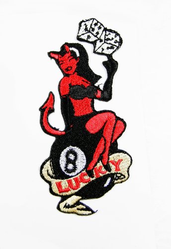 Angels & Devil Girl on 8 Ball Lucky Embroidered Iron on Hat Jacket Hoodie Backpack Ideal for Gift /4.3cm(w) X 9.2cm(h)