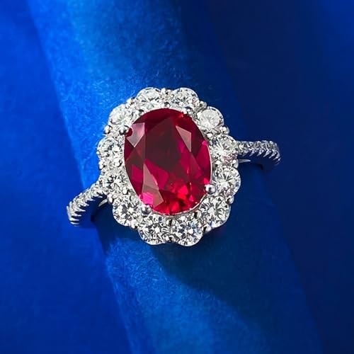 3CT Oval Cut Red Lab Grown Diamond Ring, 18K White Gold Plated Multi-stone Engagement Ring, D Color Sterling Silver Simulated Diamond Ring, Promise Ring for Her4