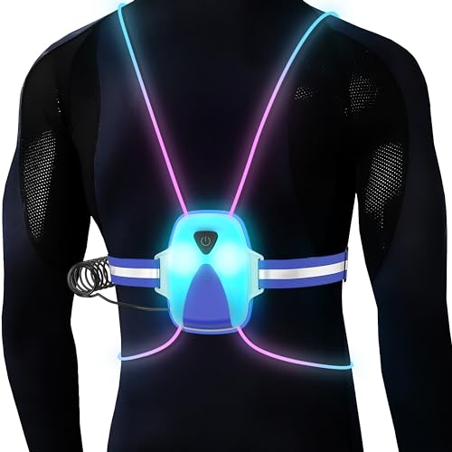 QiMH Led Reflective Vest Lights, Runners Lights with Front Light Safety USB Rechargeable Reflective...