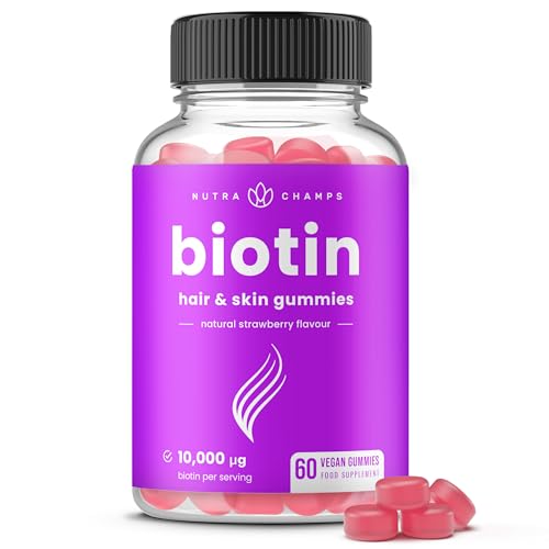 NutraChamps Biotin Gummies 10000mcg [High Potency] for Healthy Hair, Skin & Nails Vitamins for Women, Men & Kids - 5000mcg in Each Hair Vitamins Gummy - Vegan, Non-GMO, Hair Health Supplement
