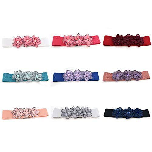 YOU&M Women's Three Rose Flower Elastic Waist Belt Stretch Corset Elegant Sweet for Princess Dress Plus Size2