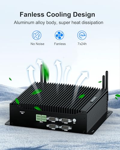 BASOARO Bezwentylatorowy Komputer Przemysłowy i5, Mini Desktop PC Core i5 10210U, RS232, 16GB RAM 256GB SSD, Potrójne Porty Wyświetlacza HD DP Type-C, GPIO, 6 RS232 COM, WiFi, BT 4.2, Win11 Pro