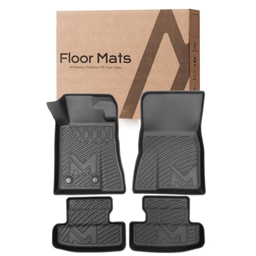 Image of TPE Automotive Floor Mats Custom for 2015-2025 Ford Mustang, All Weather Cover Protection Waterproof Black Floor Liner Front & Rear Row Full Set Car Mats, 4PCS