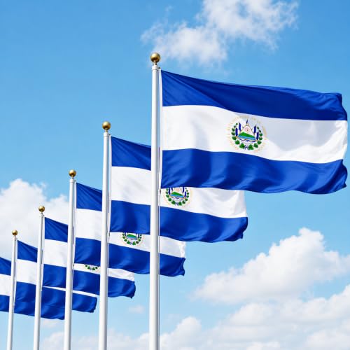 Image of AhfuLife 2pcs El Salvador Flag 3x5 Ft, Large Salvadoran Flags for Outside - Double Side with Brass Eyelets for Olympic Party Decorations, Soccer Party Decoration Bar Garden Street Decoration Indoor Outdoor