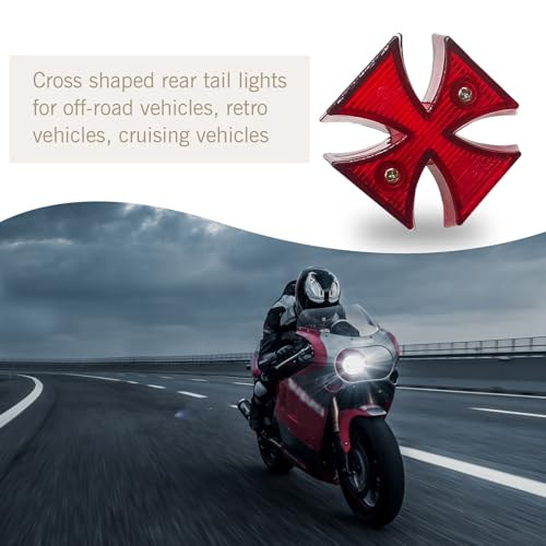 leediga 1 PC Cruiser Cross Rear Light, LED Rear Tail Brake Light, Motorcycle Driving Lights, License Plate Light, Universal for Dirt Bike Cruiser Bike Motorcycle ATV (Red) - Thumbnail 6