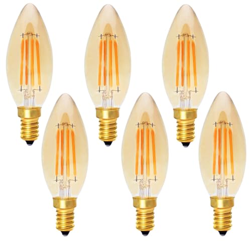 Yniuniunny 6 piezas 220V 4W C35 E14 bombilla LED bombilla vela bombilla de filamento bombilla de vela vela vela decoración interior 2200K blanco cálido