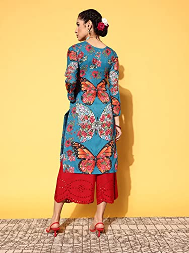 Image of Womanista Women's Polyester Straight Fit Straight Print Parade Kurta