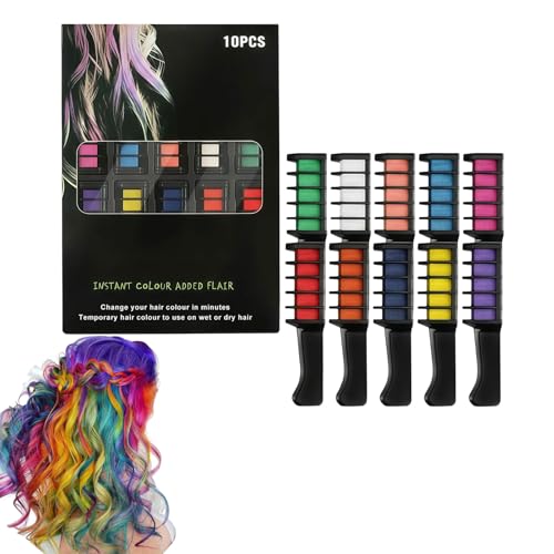 Peines de tiza para el pelo de 10 tonos, nueva pintura de tiza para niñas, color temporal para el cabello, kit de maquillaje, materiales respetuosos con la piel (color)