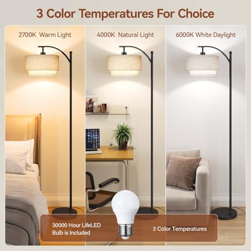 Image of SUNMORY Floor Lamps for Living Room with 12W LED Bulb, Arc Lamp with 3 CCT