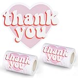2 Rolls Thank You Stickers Small Business Pink 2.4 Inch Heart Shaped Envelope Seals 240 Pcs Self-Adhesive Thank You Labels Sticker Roll for Supporting Packaging Gift Bags Wedding Birthday