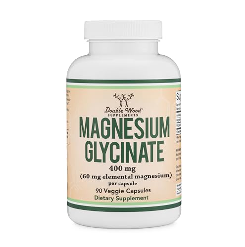 Magnesium Glycinate 400mg 90 Capsules (Vegan Safe Third Party Tested Gluten Free Non-GMO) High Absorption Magnesium by Double Wood Supplements